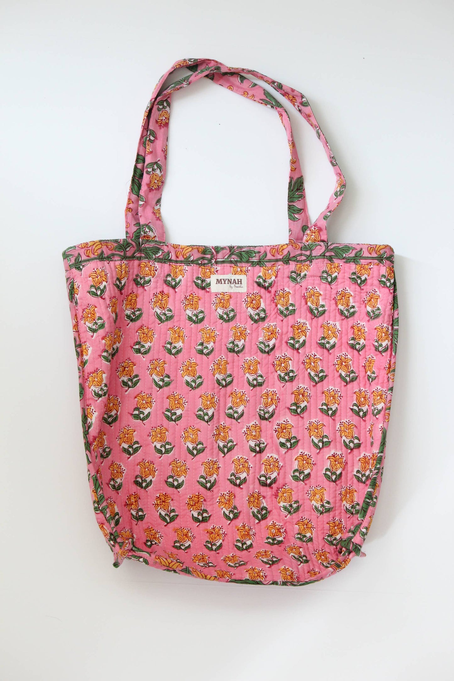 Handmade Bubblegum Forest Floral Print Reversible tote Bag