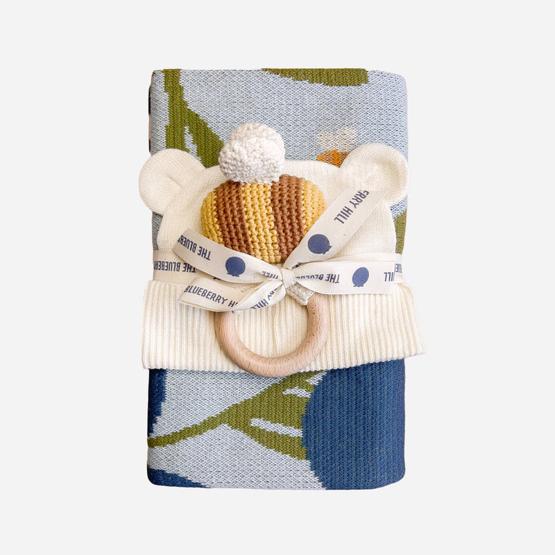 The Blueberry Hill - Set Blueberry Blanket Hat Teether Baby Newborn Shower Gift - Jennie Dots