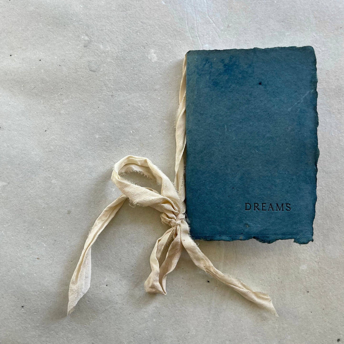 Artisan Made Small Notebook - Dreams, Notes, Flowers paper with silk ribbon