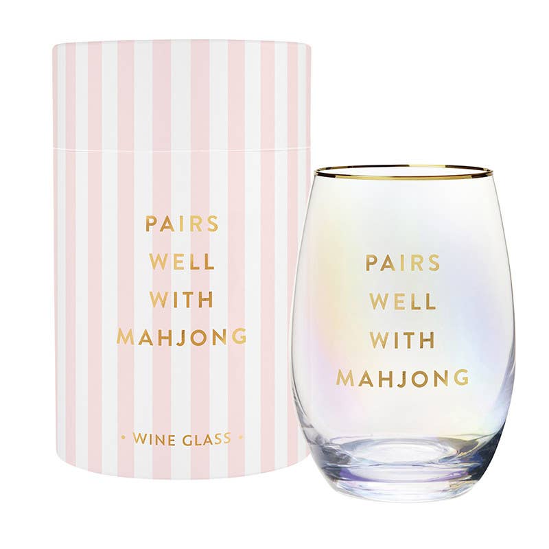 Gold Foil Stemless Wine Glass - Pairs Well with Mahjong - Jennie Dots