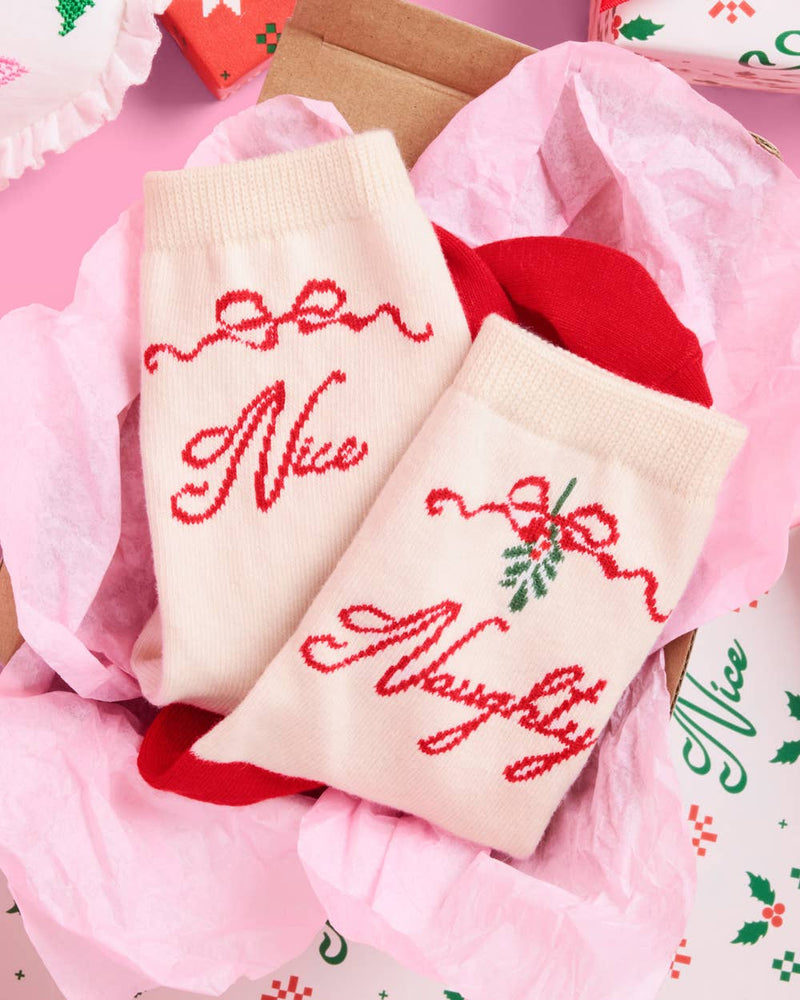 xo, Fetti - Naughty & Nice Knit Socks - cream crew socks Christmas Xmas Holiday Fashion