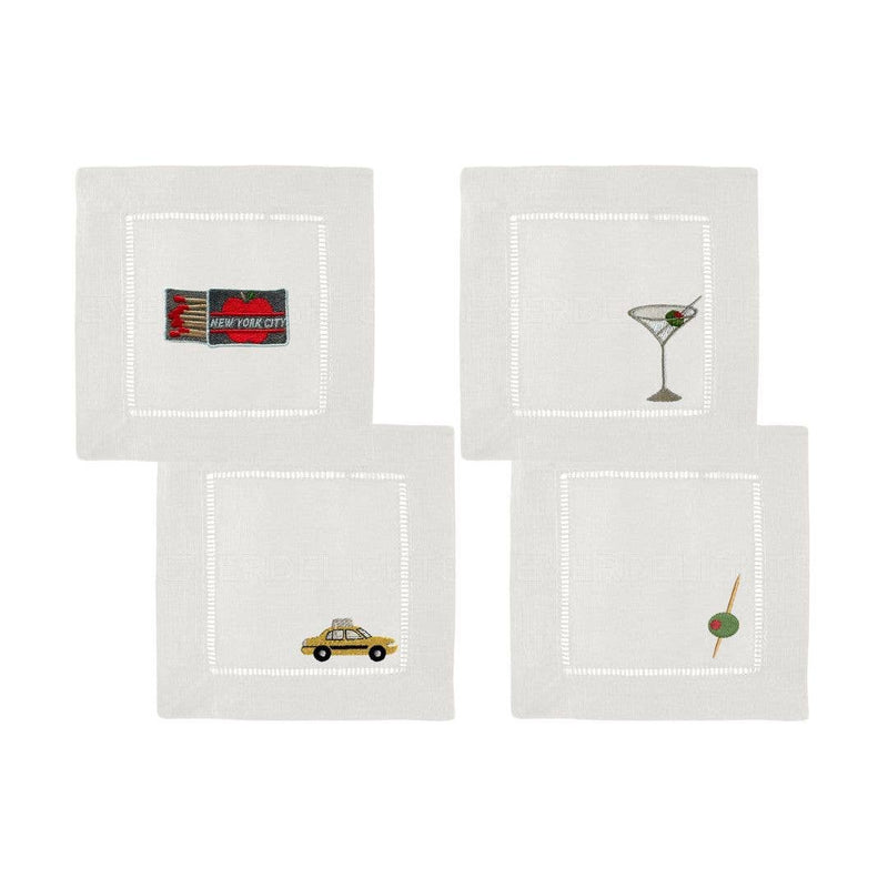 Tiny Hours - New York night out Embroidered Cocktail Napkins- Set of 4