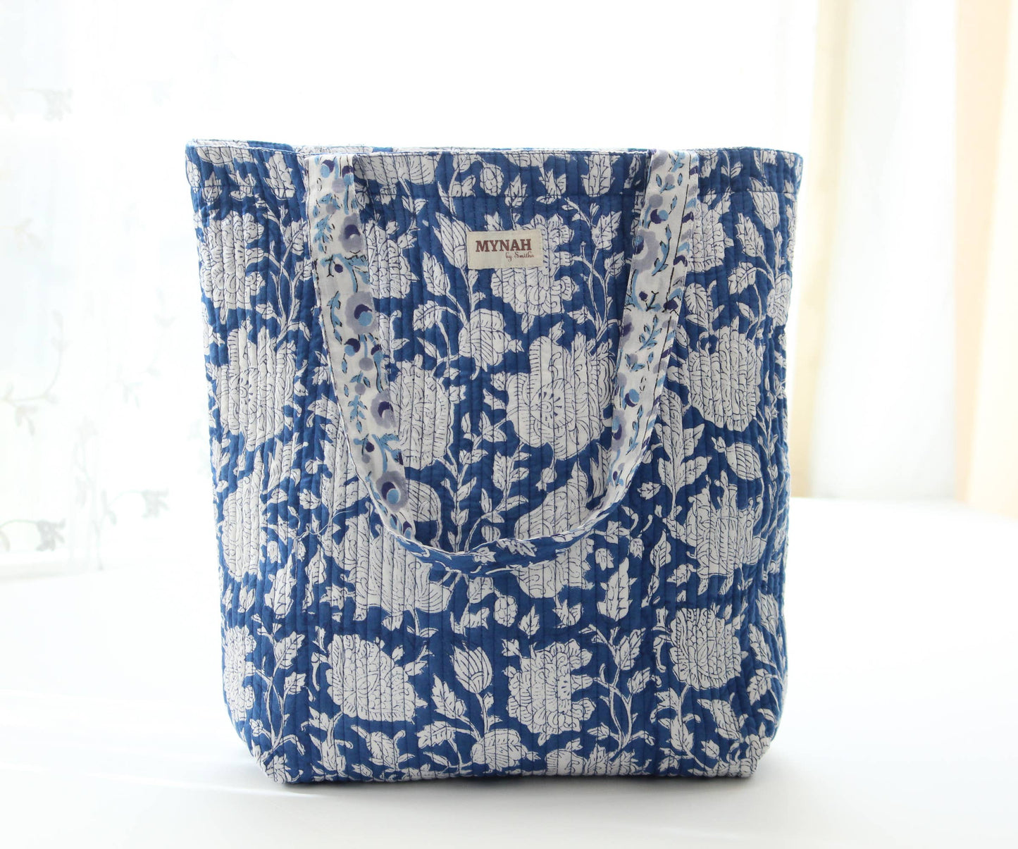 Porcelain Floral Print Reversible Tote Bag