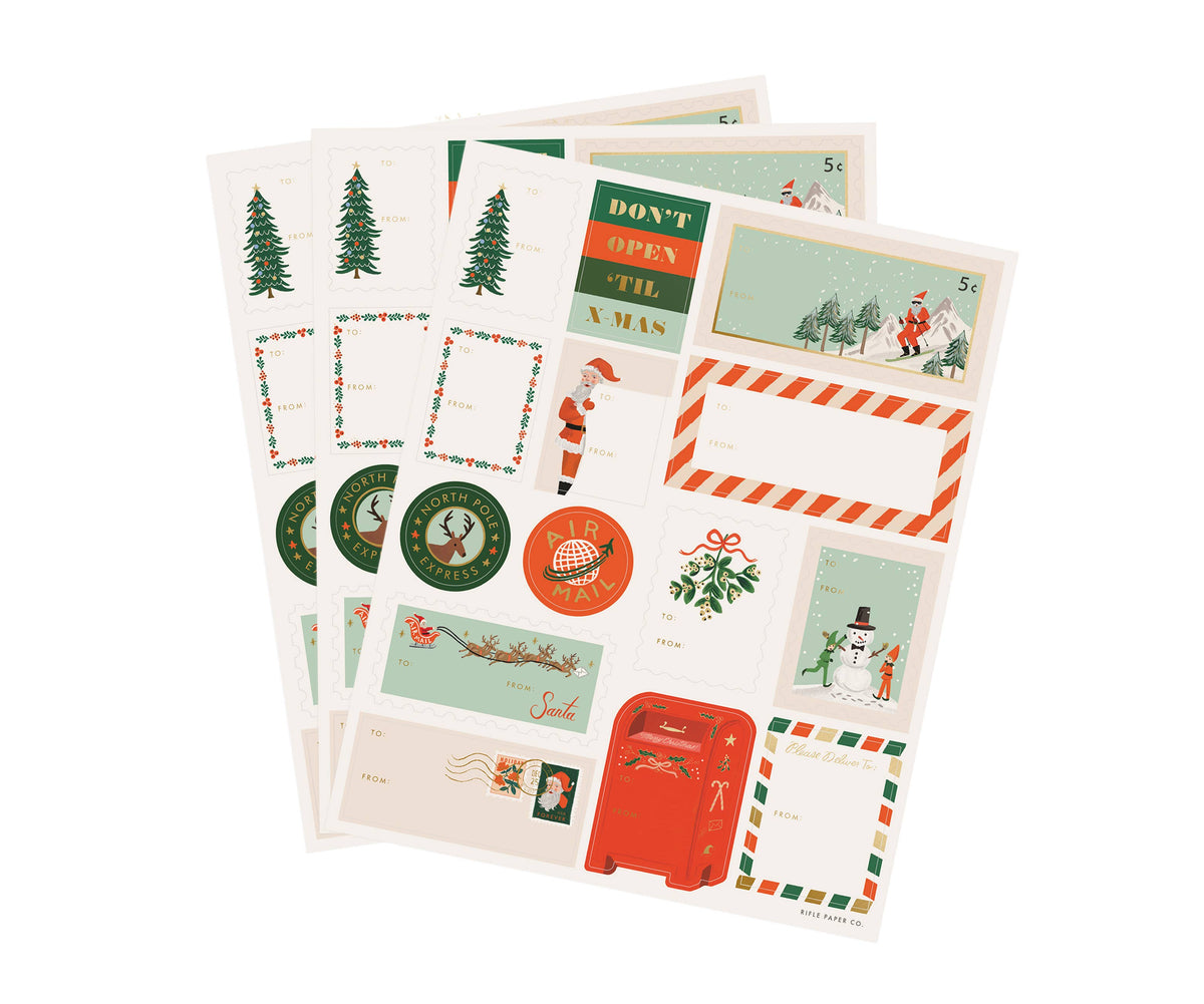 Rifle Paper Co. - Pack of 3 Santa’s Workshop Stickers & Labels