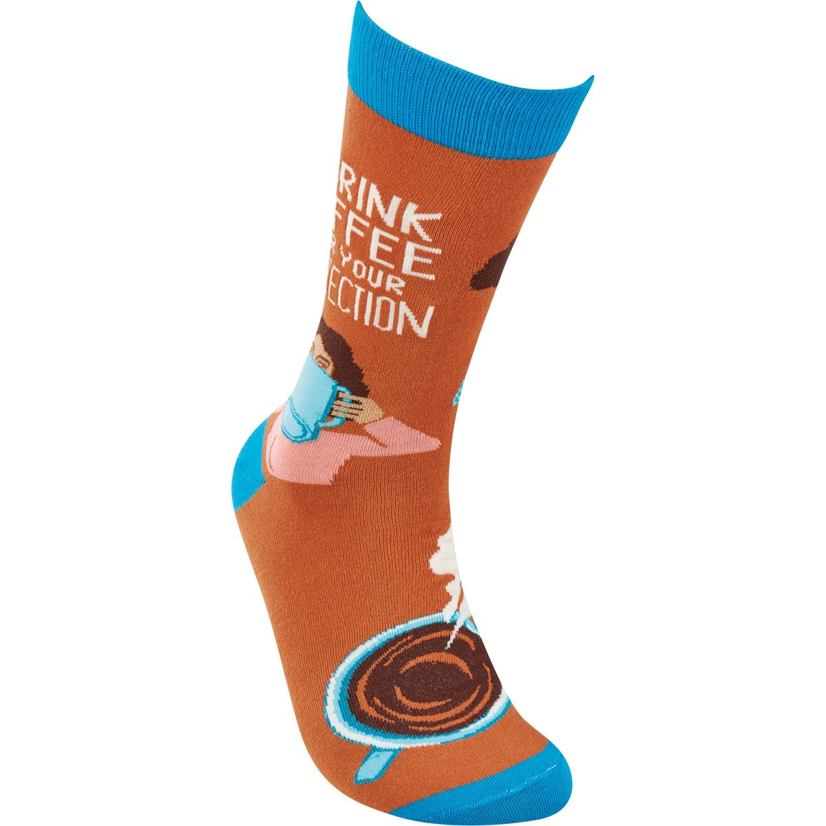 I Drink Coffee For Your Protection Funny Socks in Aqua Blue and Brown