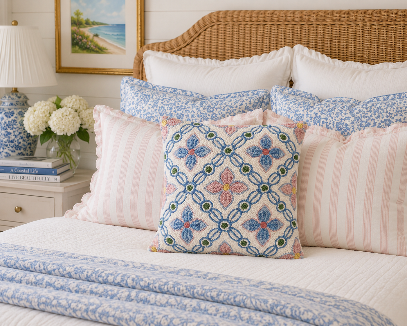 Vintage Floral Tile Hook Pillow