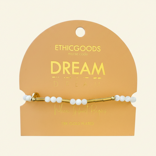 Morse Code Gold & Stone Beaded Bracelet | DREAM - Jennie Dots 