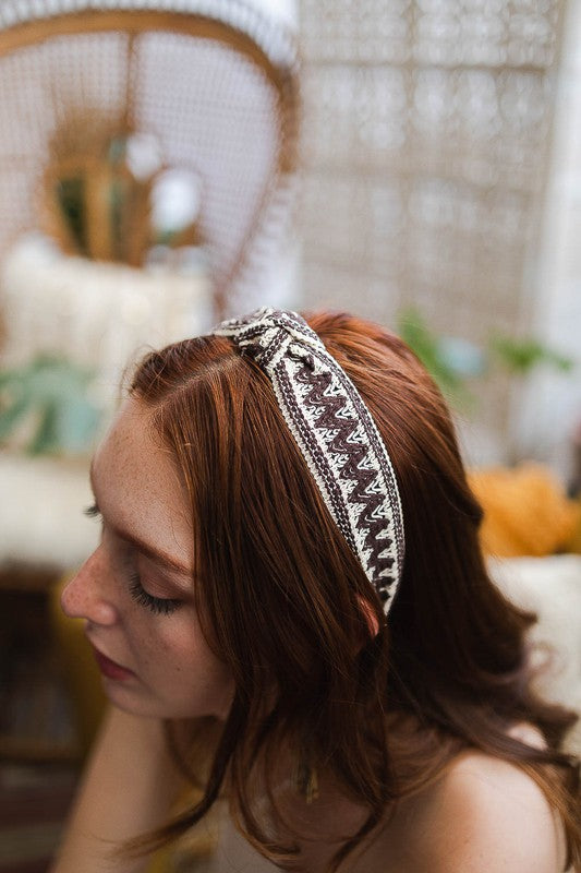 Embroidered Stitch Boho Knotted Headband