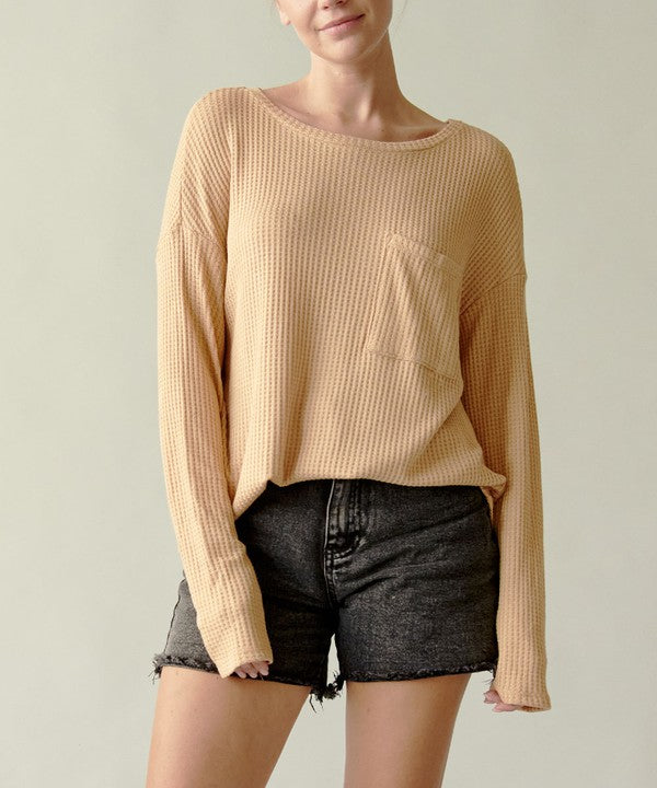 Bamboo Waffle Long Sleeve Pullover