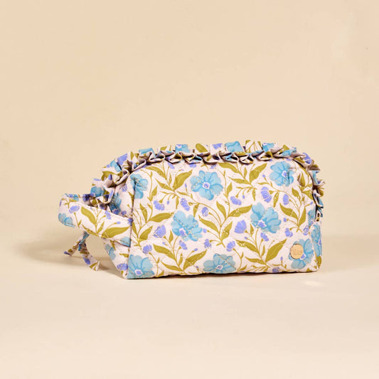The Darling Effect - Essentials Quilted Cosmetic Pouch–Poppin' Petals Aqua - Jennie Dots