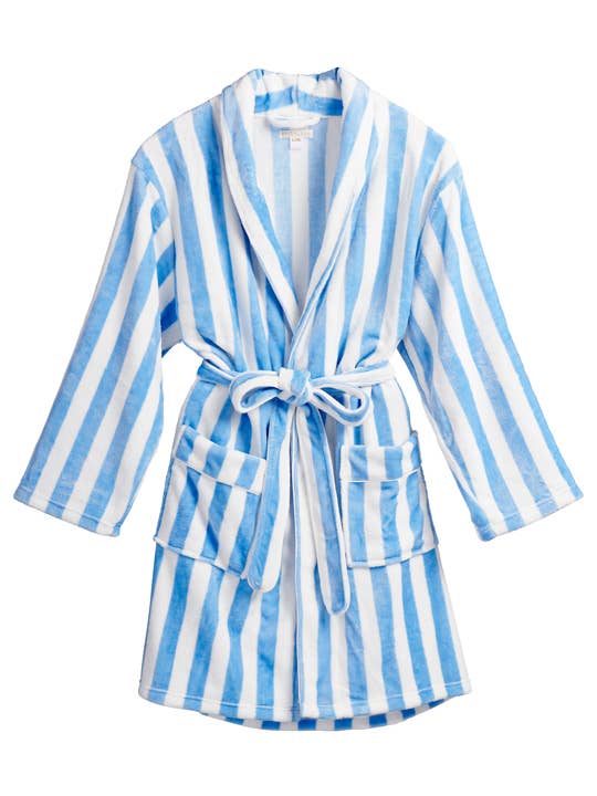 Shiraleah Helena Sky Blue & White Stripe Plush Bath Robe