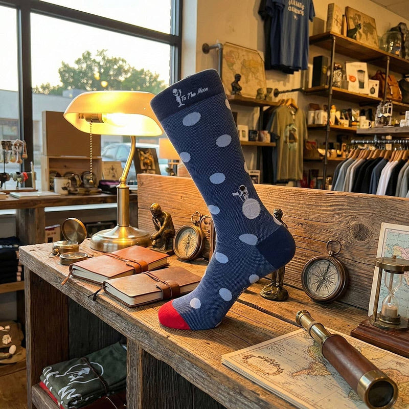 Soxfords - "To The Moon" - Outer Space Themed Men's Pima Socks - Jennie Dots 