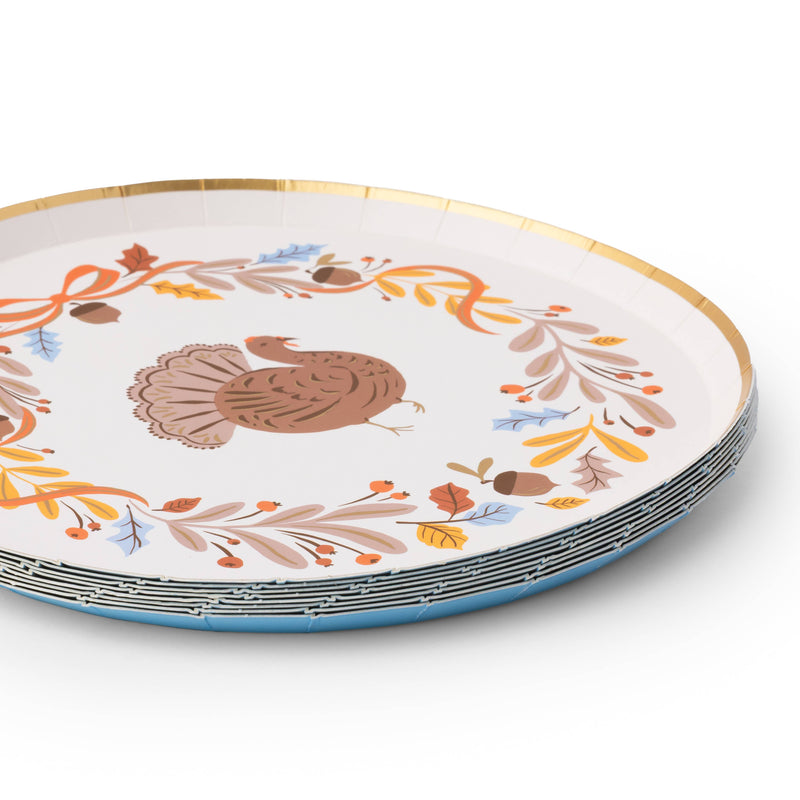Bonjour Fête - Fall Foliage Turkey Dessert Plates, Gold Foil (8)