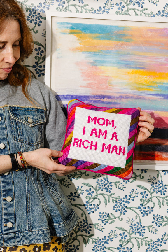Rich Man Needlepoint Pillow - Jennie Dots 