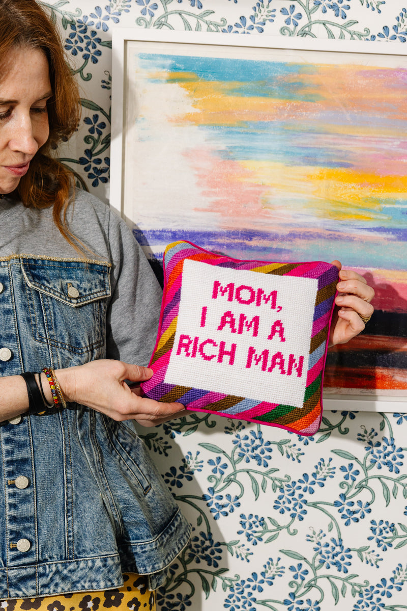 Rich Man Needlepoint Pillow - Jennie Dots 
