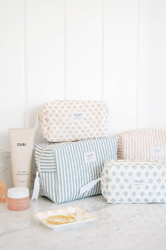 Large Cosmetic Pouch, Blue Stripe - Jennie Dots 