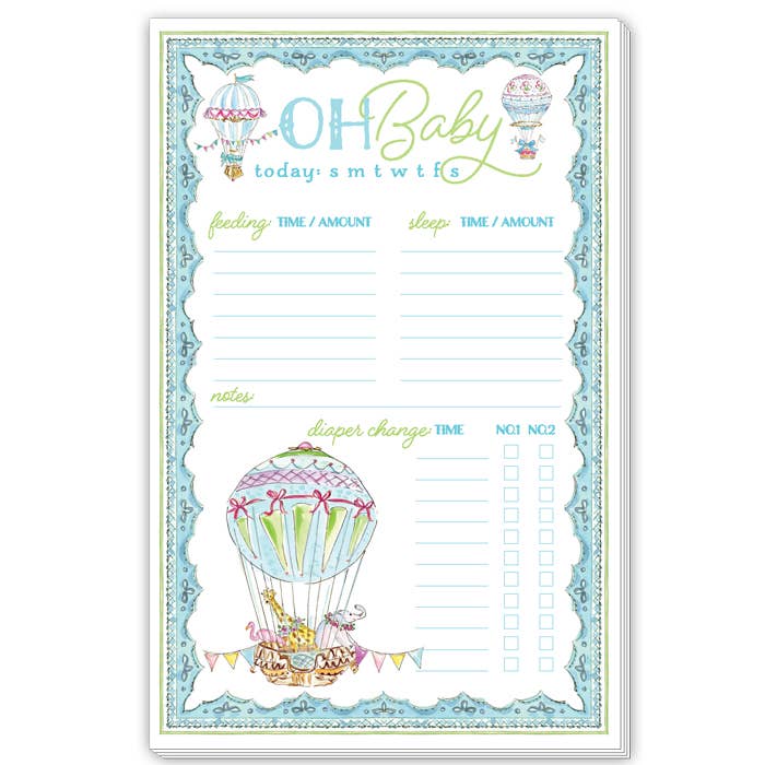Blue Oh Baby Hot Air Balloons Large Notepad - Jennie Dots