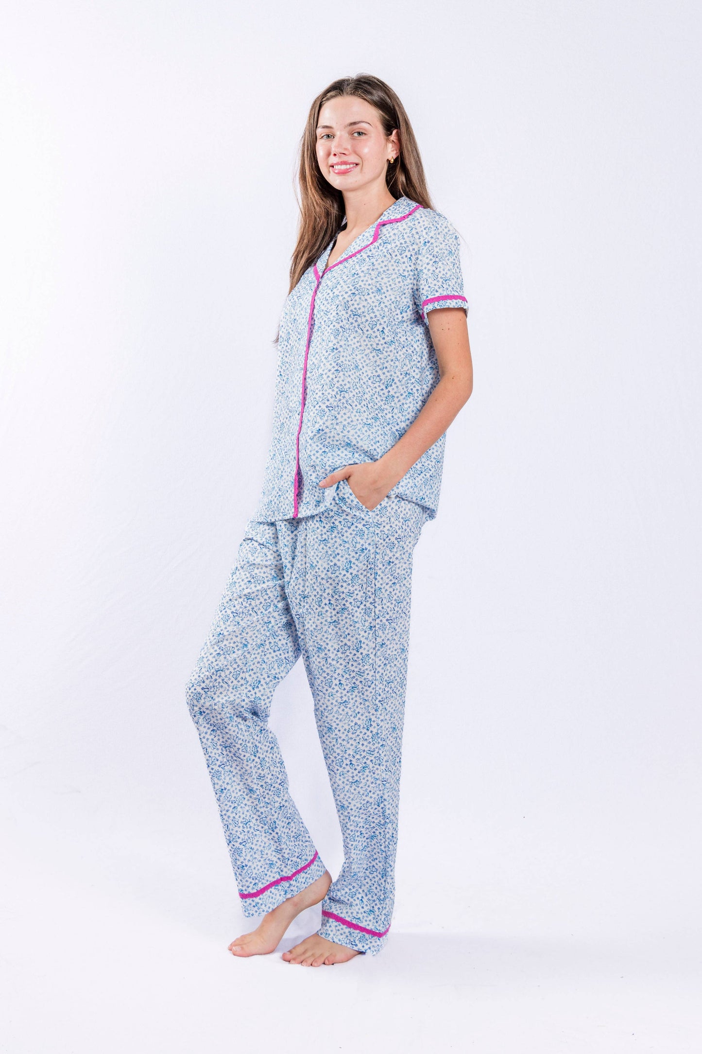 Dutch Lily Short Sleeve Button Down Pant Set Pajamas