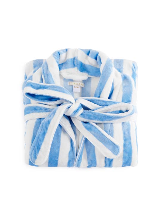 Shiraleah Helena Sky Blue & White Stripe Plush Bath Robe