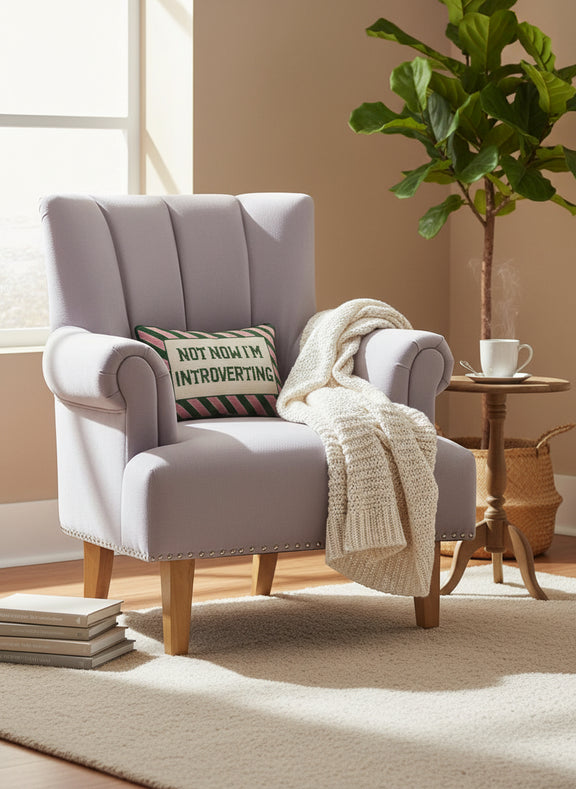 Not Now I'm Introverting Embroidered Pillow - Jennie Dots 