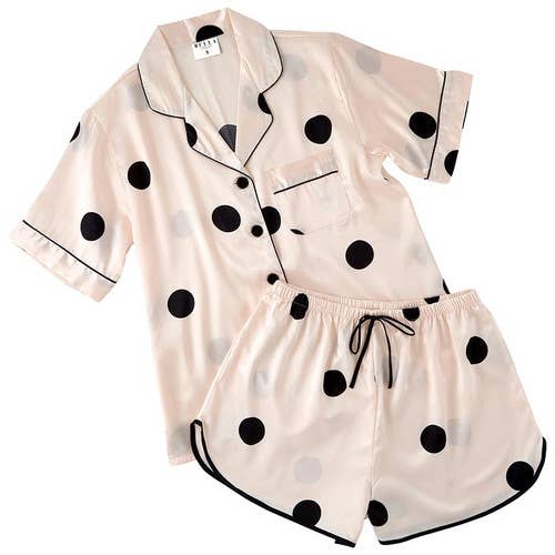 Polka Dot Satin Two-Piece PJ Set - Blush