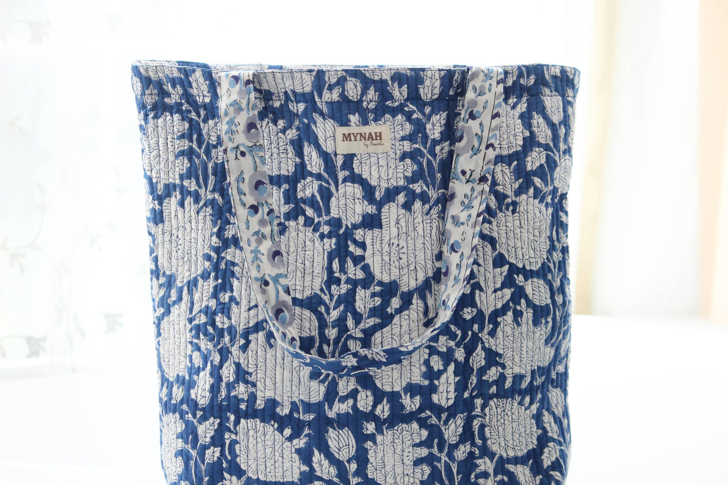 Porcelain Floral Print Reversible Tote Bag