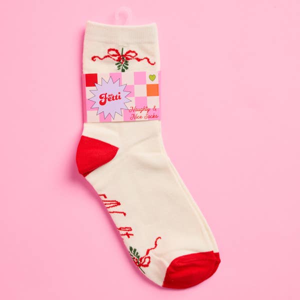 xo, Fetti - Naughty & Nice Knit Socks - cream crew socks Christmas Xmas Holiday Fashion