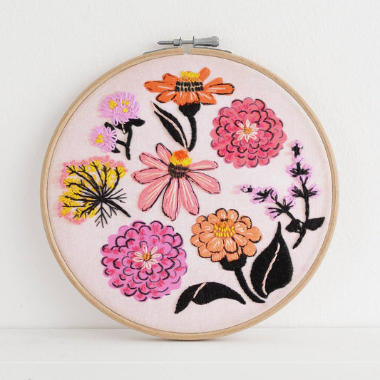 Zinnia Sampler Premium Embroidery Kit, 6 inch by Antiquaria