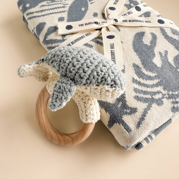 The Blueberry Hill - Set Nautical Blanket Whale Teether Cotton Hat Gift Summer - Jennie Dots