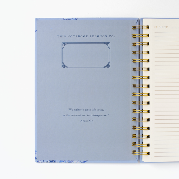 Good Juju Ink - Blue Chinoiserie Bird Spiral Notebook - Jennie Dots