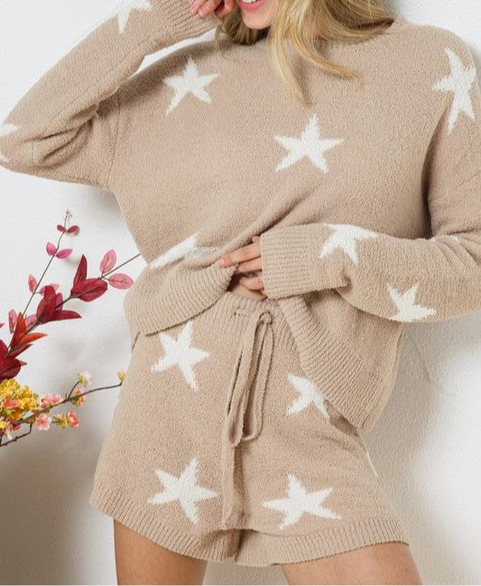 Soft Long Sleeve Star Print Top and Short Set