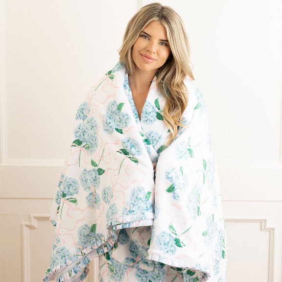 Hydrangea Ribbons Luxe 56 x 60" Throw Blanket - Jennie Dots 