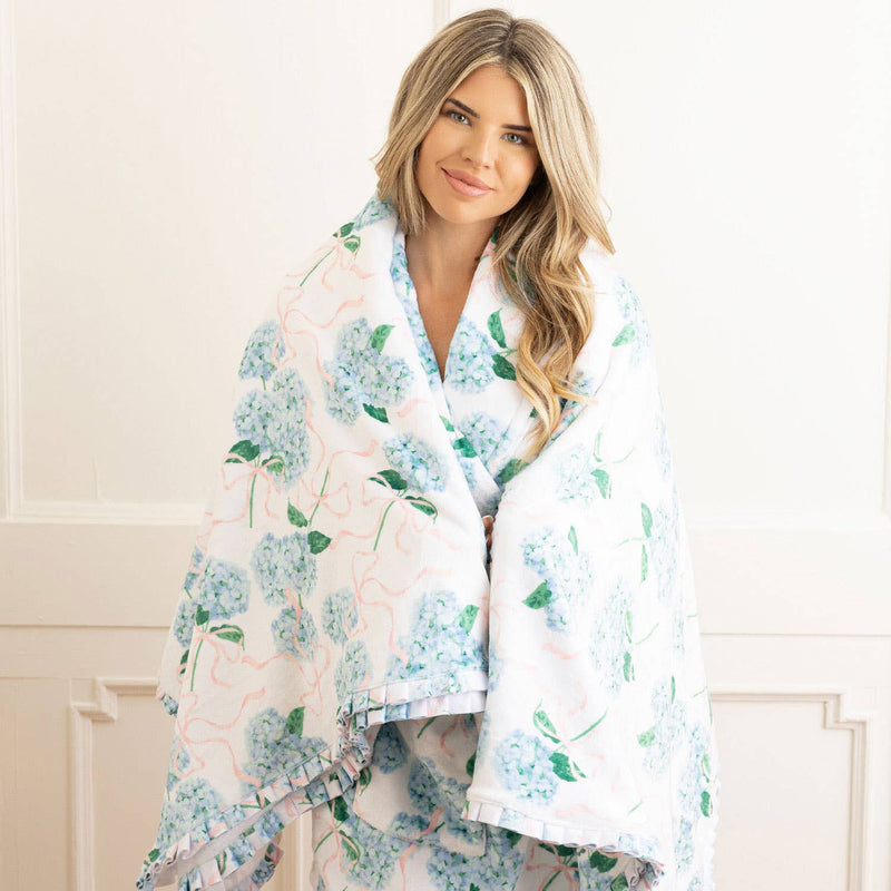 Hydrangea Ribbons Luxe 56 x 60" Throw Blanket - Jennie Dots 