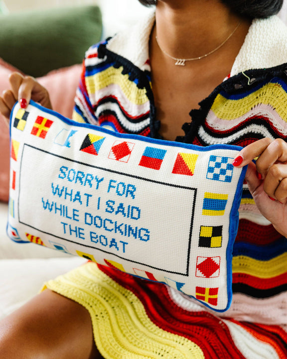 Furbish Studio - Docking The Boat Needlepoint Pillow - Jennie Dots