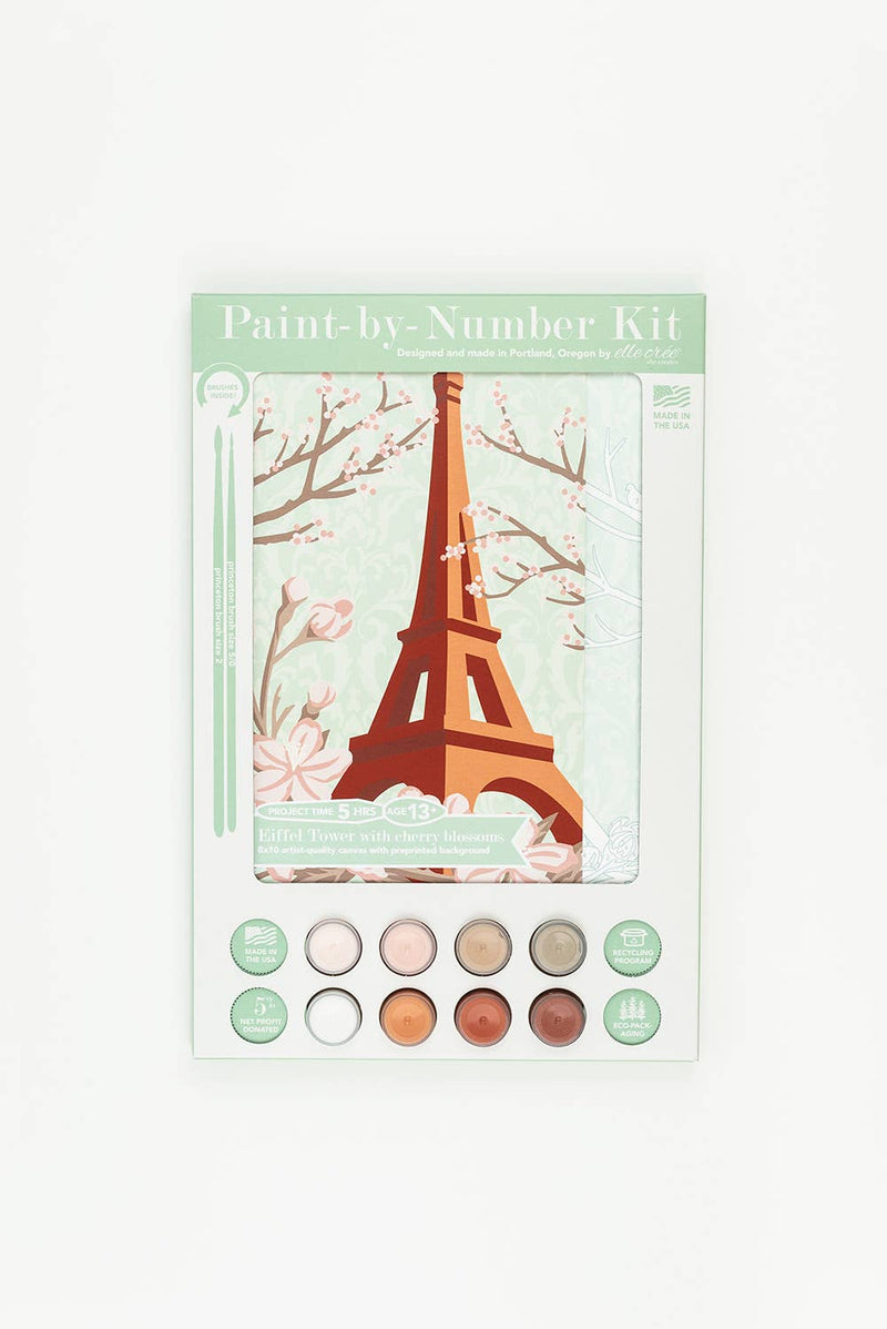 Eiffel Tower with Cherry Blossoms Paint-by-Number Kit - Jennie Dots 