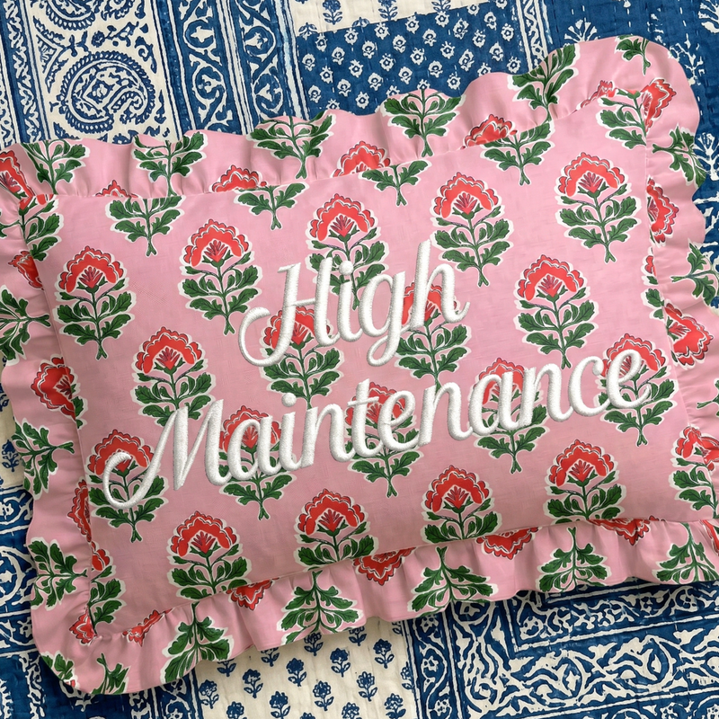Loom & Cloth - "High Maintenance" Ruffled Embroidered Pillow - Jennie Dots