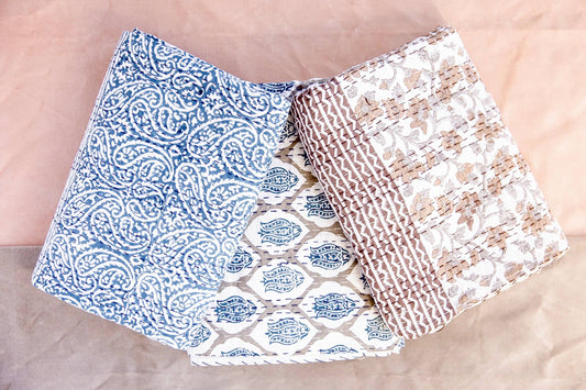 The Seabreeze Paisley Block Print Kantha Stitch Throw