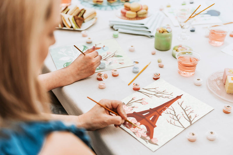 Eiffel Tower with Cherry Blossoms Paint-by-Number Kit - Jennie Dots 