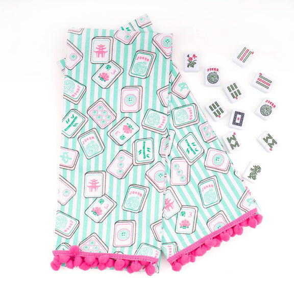 Mahjong Stripe Pom-Pom Kitchen Towel Set - Jennie Dots 