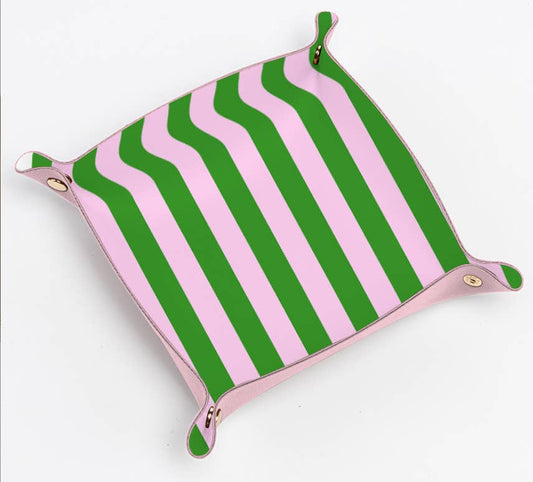 Customizable Cute trinket gift tray catchall | pink & green stripe