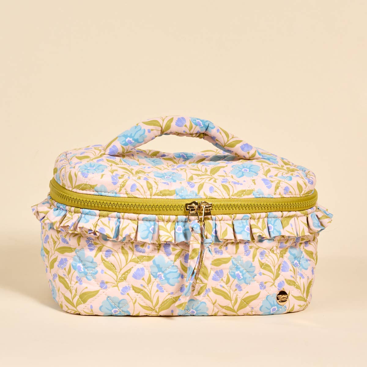 The Darling Effect - Glam & Go Quilted Cosmetic Bag–Poppin' Petals Aqua - Jennie Dots
