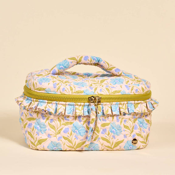 The Darling Effect - Glam & Go Quilted Cosmetic Bag–Poppin' Petals Aqua - Jennie Dots