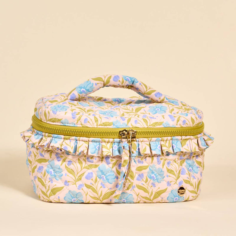 The Darling Effect - Glam & Go Quilted Cosmetic Bag–Poppin' Petals Aqua - Jennie Dots