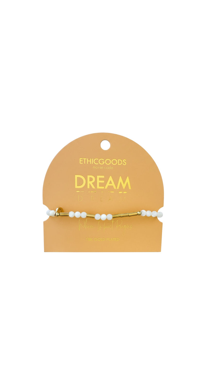 Morse Code Gold & Stone Beaded Bracelet | DREAM