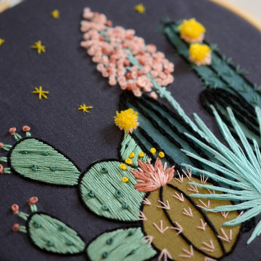 Antiquaria - Night Cactus Premium Embroidery Kit, 6 inch