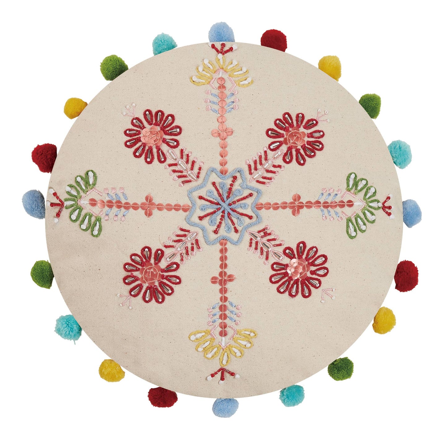 Boho Holiday Snowflake Embroidered Pillow