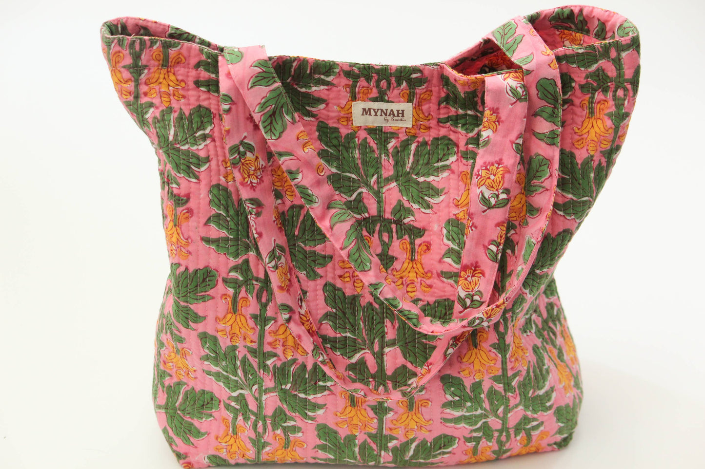 Handmade Bubblegum Forest Floral Print Reversible tote Bag