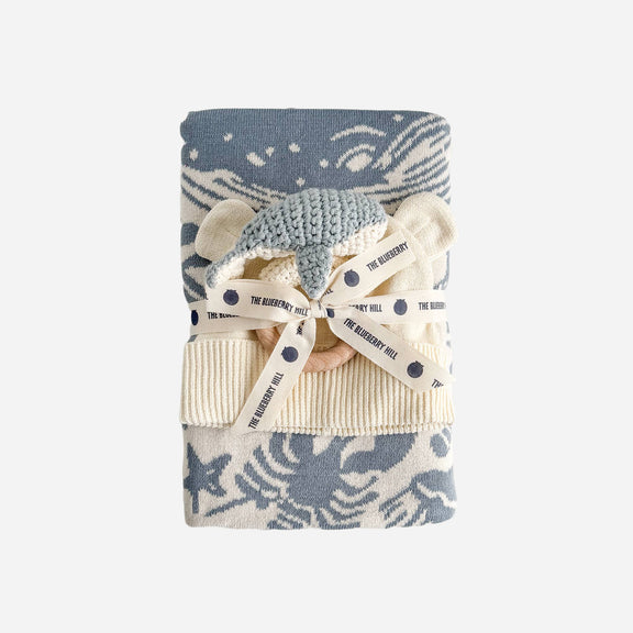 The Blueberry Hill - Set Nautical Blanket Whale Teether Cotton Hat Gift Summer - Jennie Dots