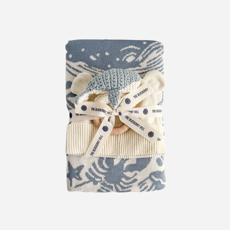 The Blueberry Hill - Set Nautical Blanket Whale Teether Cotton Hat Gift Summer - Jennie Dots