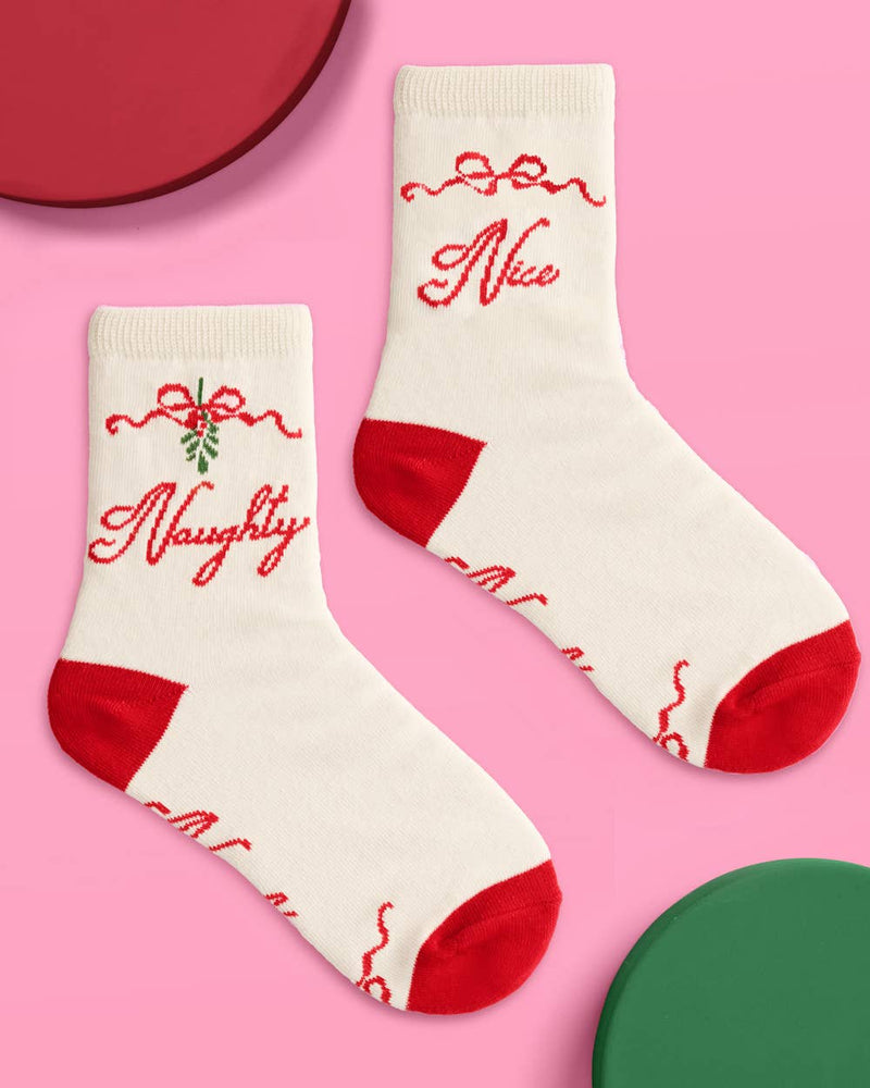 xo, Fetti - Naughty & Nice Knit Socks - cream crew socks Christmas Xmas Holiday Fashion